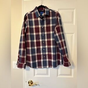 Apt 9 Men’s Button Down Premier Flex - maroon navy white plaid